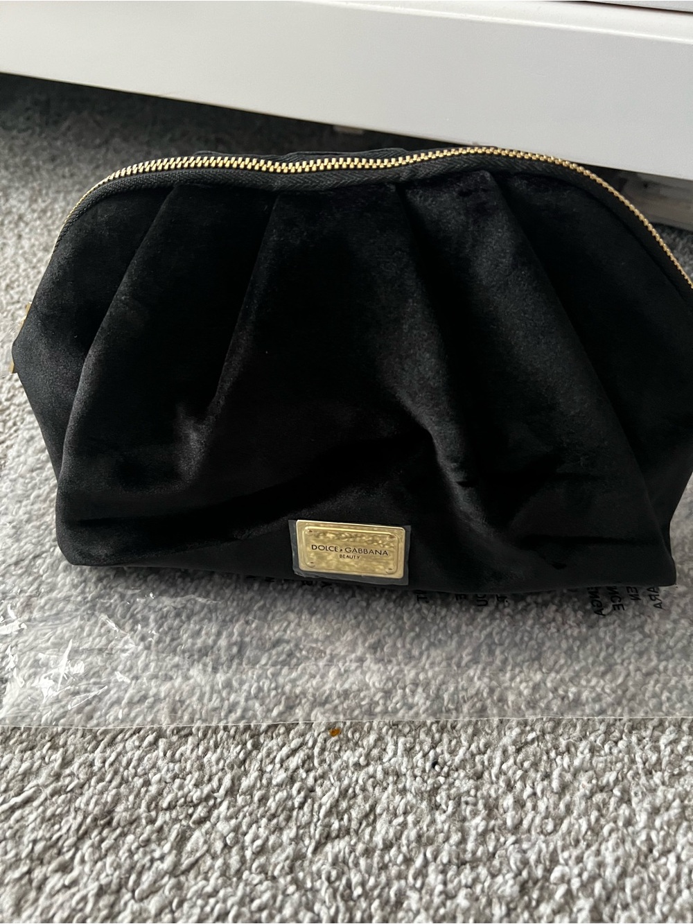 Dolce & Gabbana Black Velvet Cosmetic Pouch with Gold Plaque